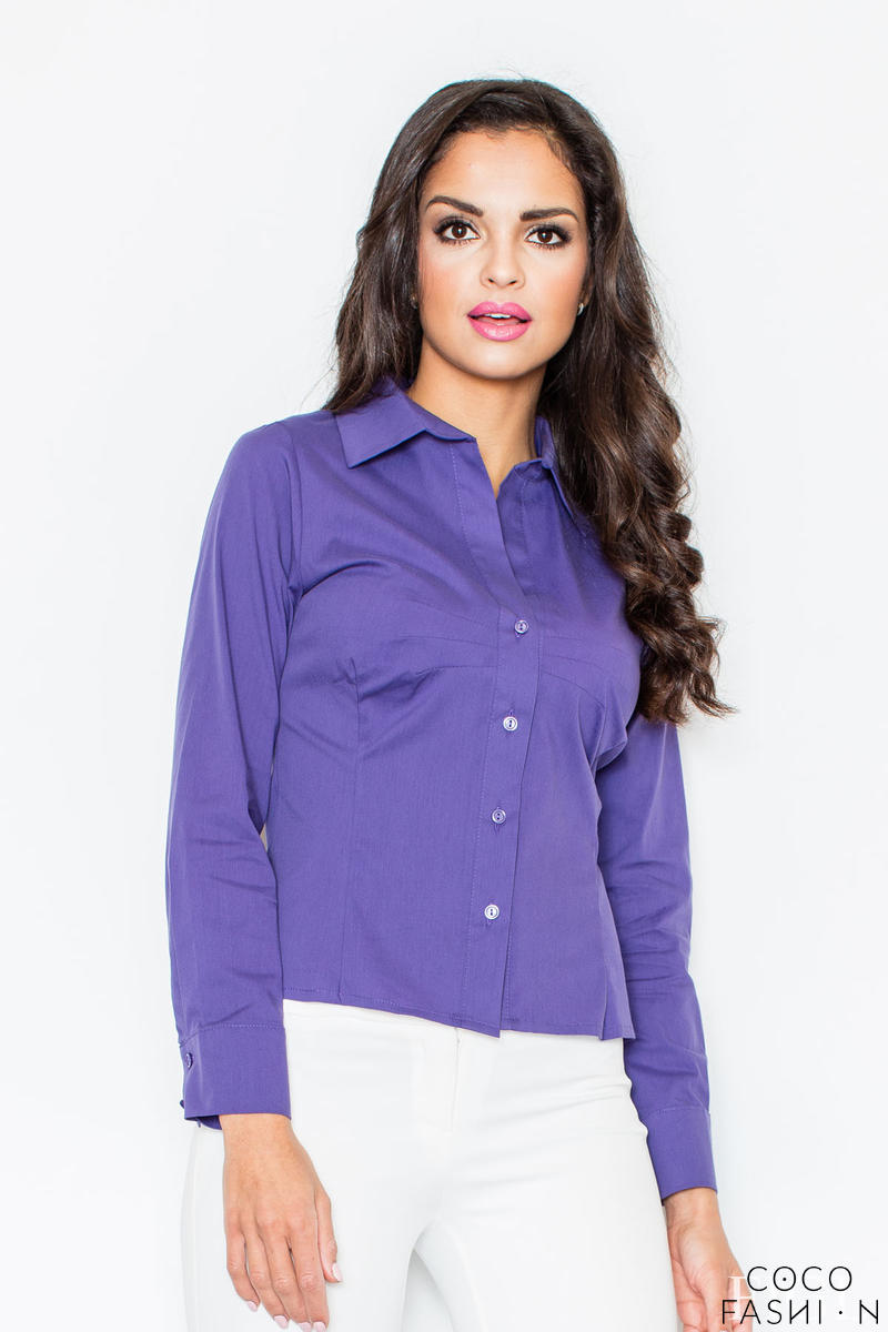 Collared Purple Shirt with Top Stitch Bust Seams