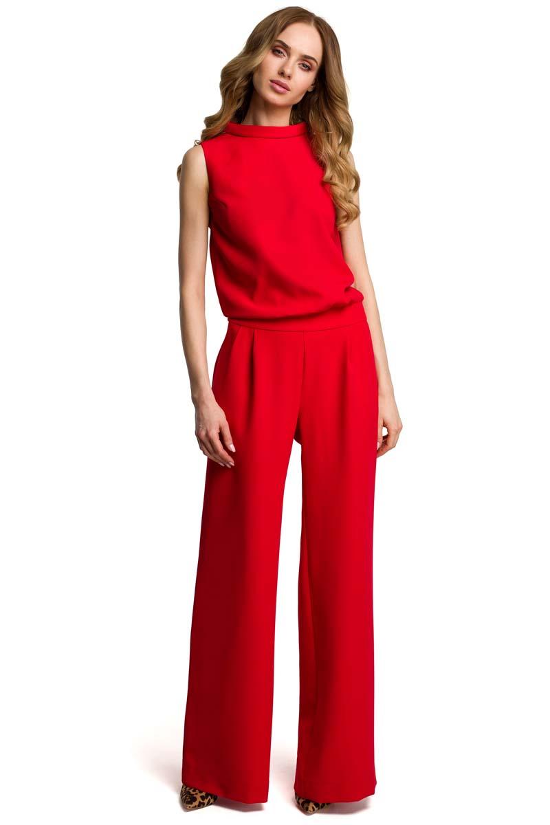 Red Collared Sleeveless Jumpsuit