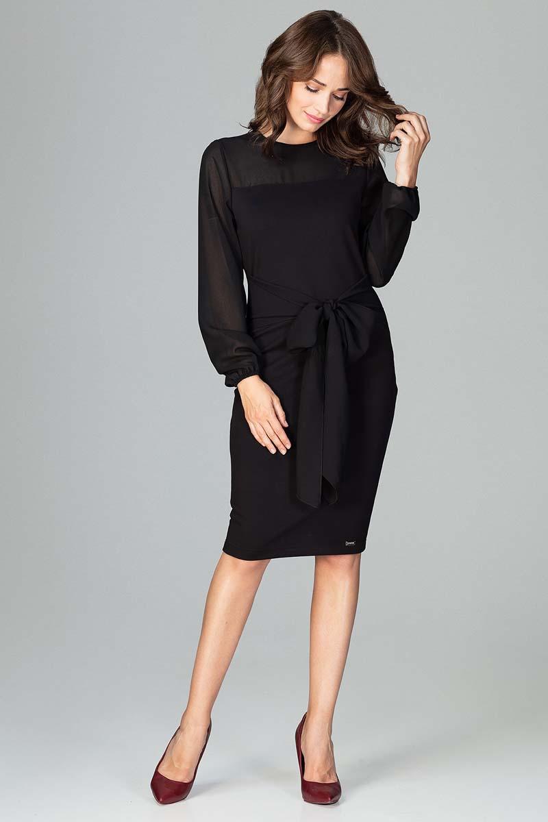 Black Midi Dress With Transparent Sleeves