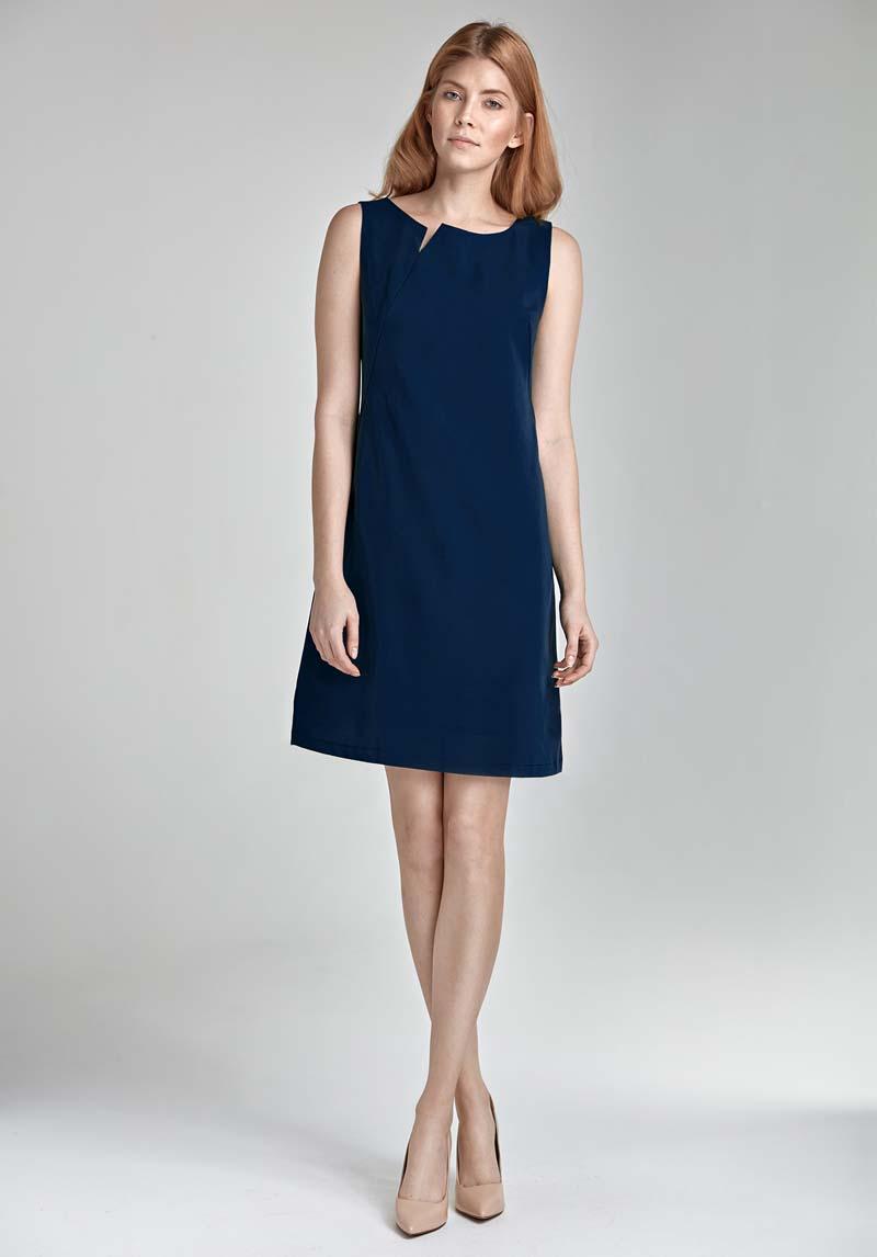 dark blue sleeveless dress