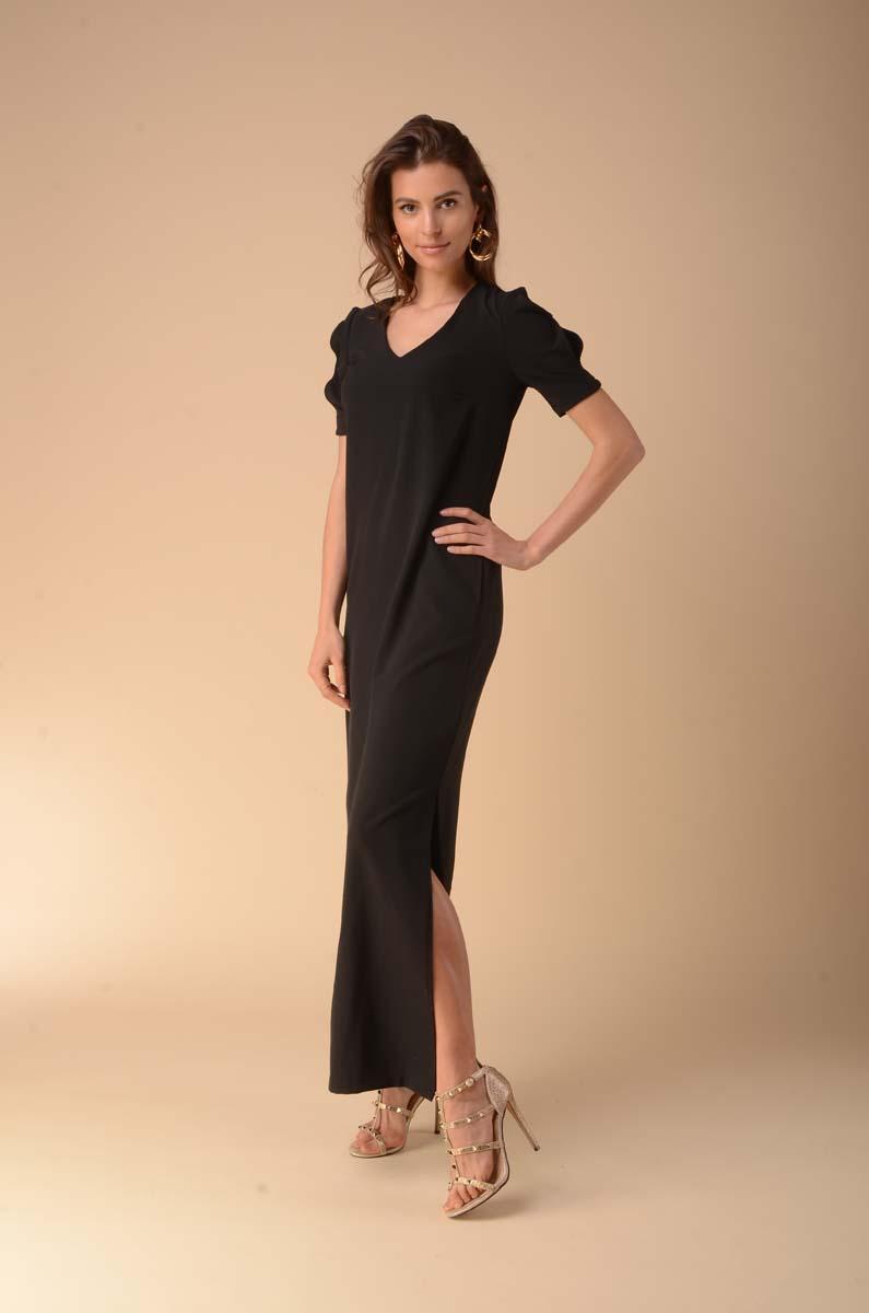 Black Simple Maxi Dress with a Cut Out on the Sleeves