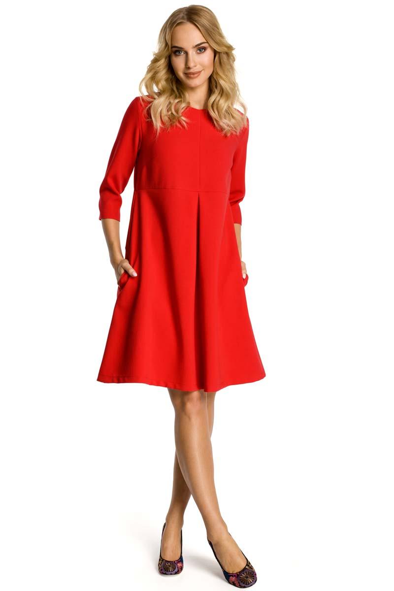 Red Flared Dress with Front Doublefold