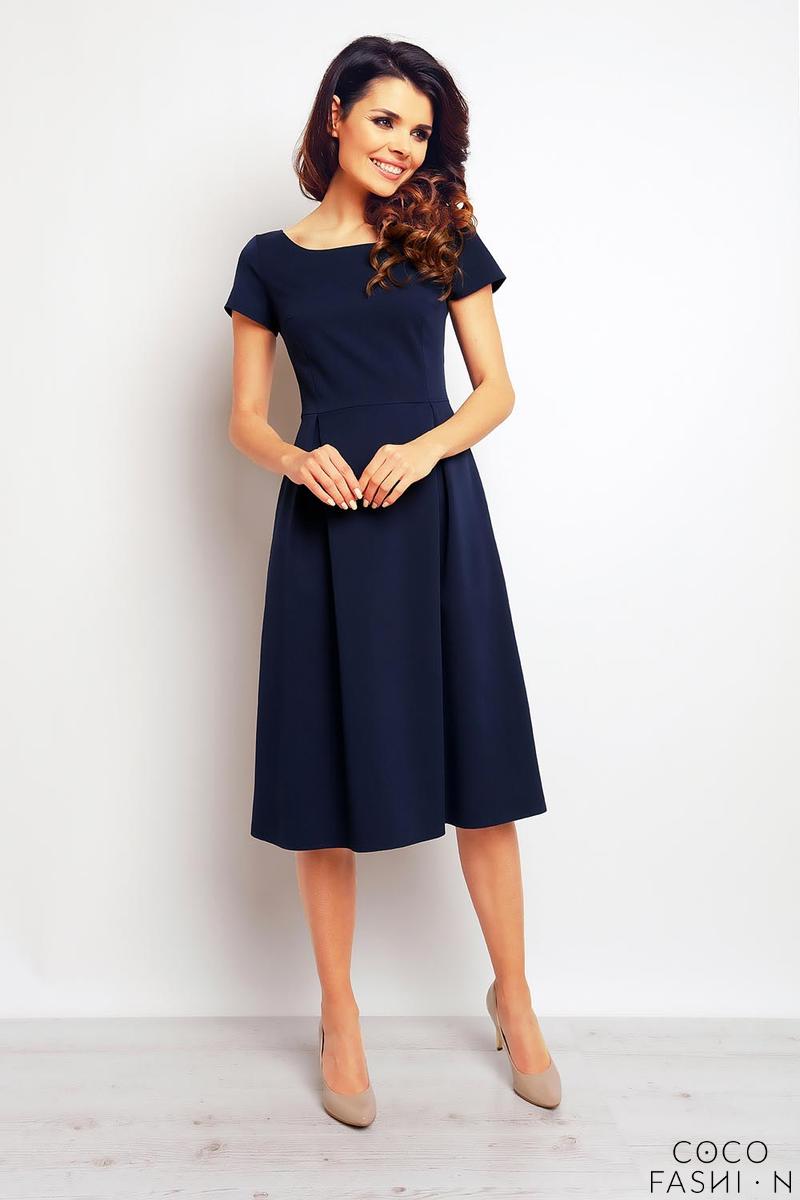 Dark Blue Classic Short Sleeves Midi Dress