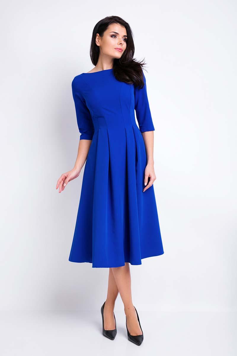 Blue Midi Formal Dress with Wide Bottom