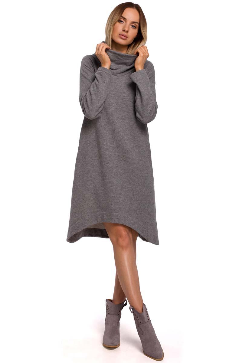 Knitted Asymmetrical Midi Dress (Gray)