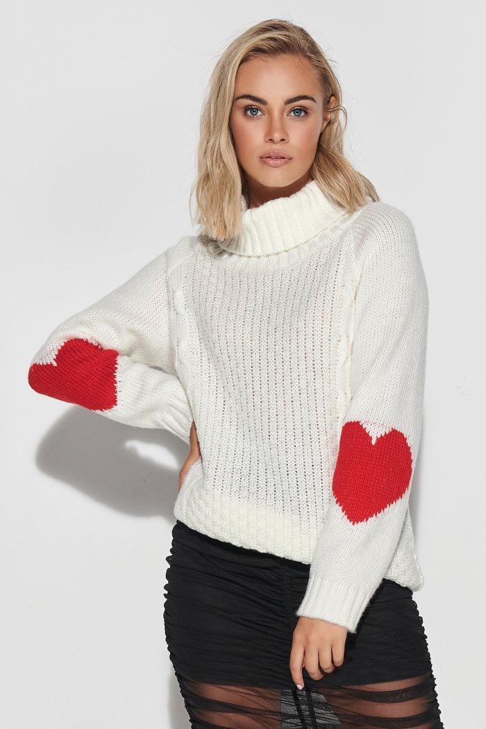 Turtleneck sweater with hearts on the sleeves - Ecru
