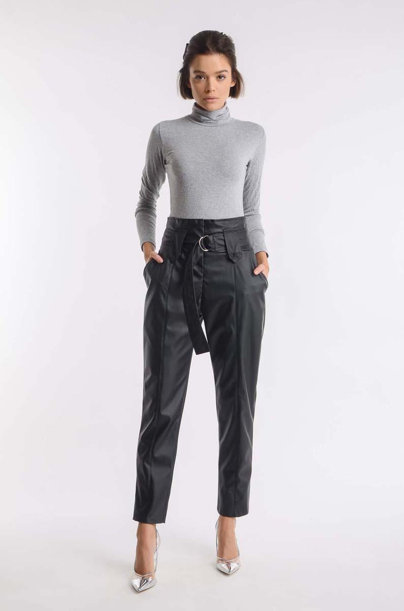 Black Elegant Imitation Leather Pants