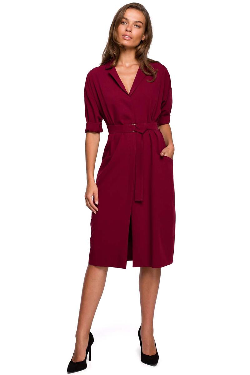 Maroon Belted Dress with Pockets