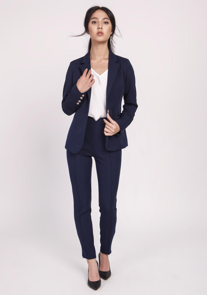 Navy Blue Classic Jacket Fastened with One Button