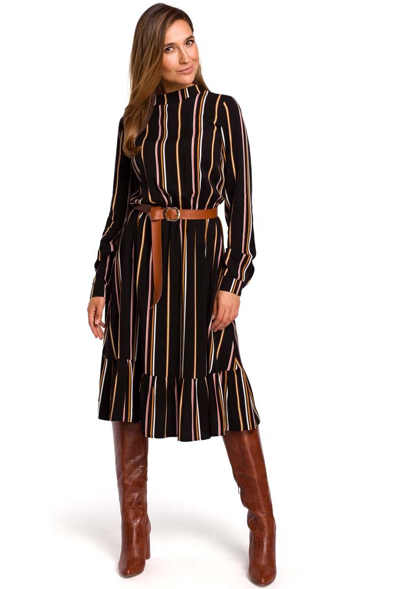 Striped dress with Stand-up Collar