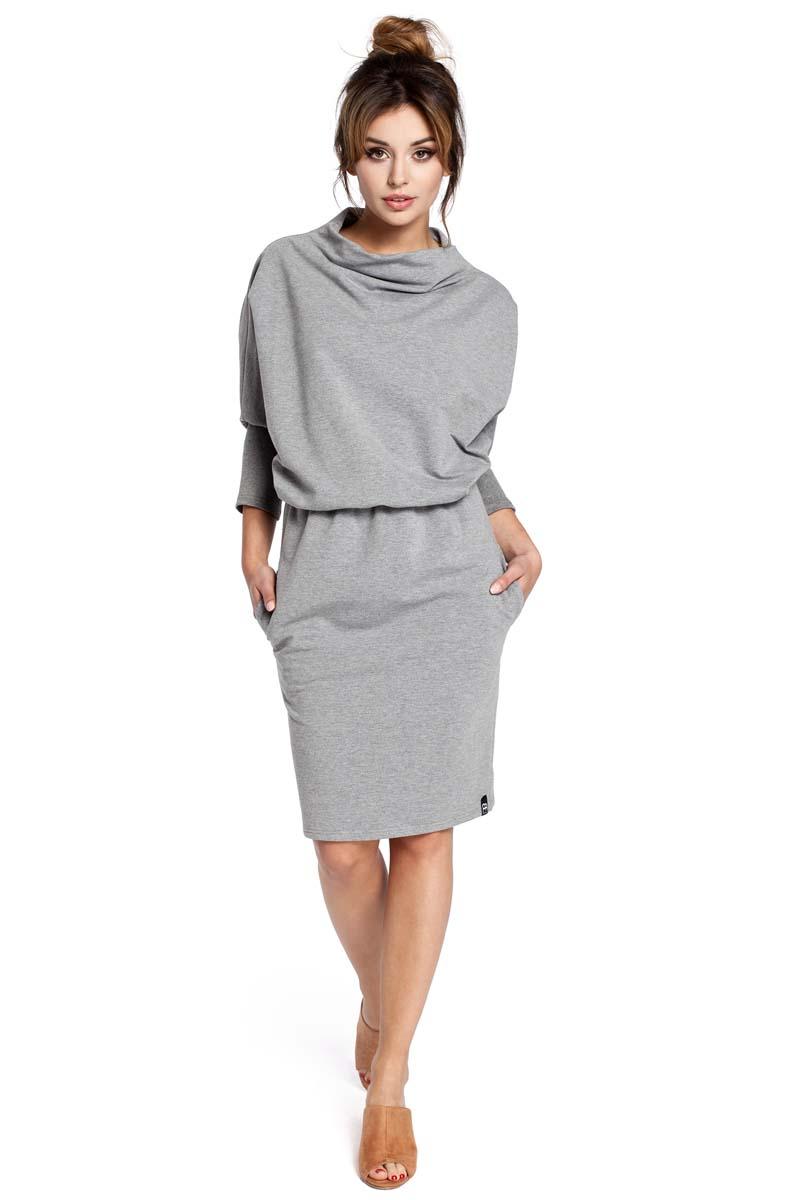 Grey Casual Dress with Wide Tourtleneck