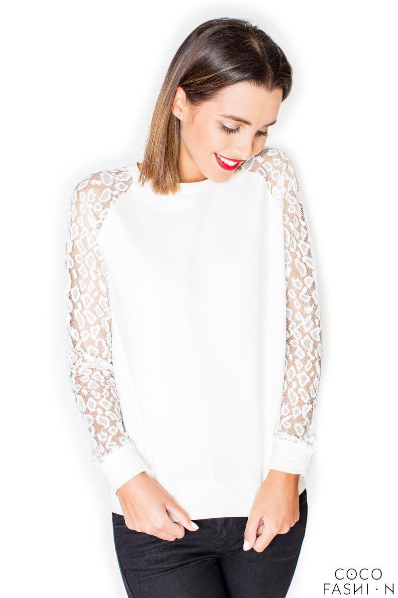 Ecru Long Lace Sleeves Cut Out Back Blouse