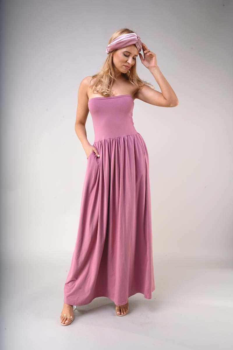 Maxi Dress with Open Shoulders - Light pink