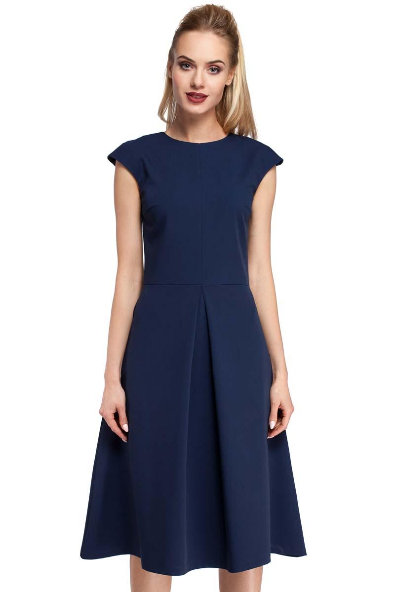 Classic Flared Navy Blue Dress With Frills