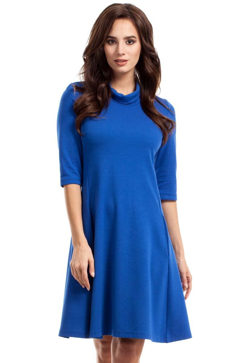Blue Flared Dress with Tourtleneck