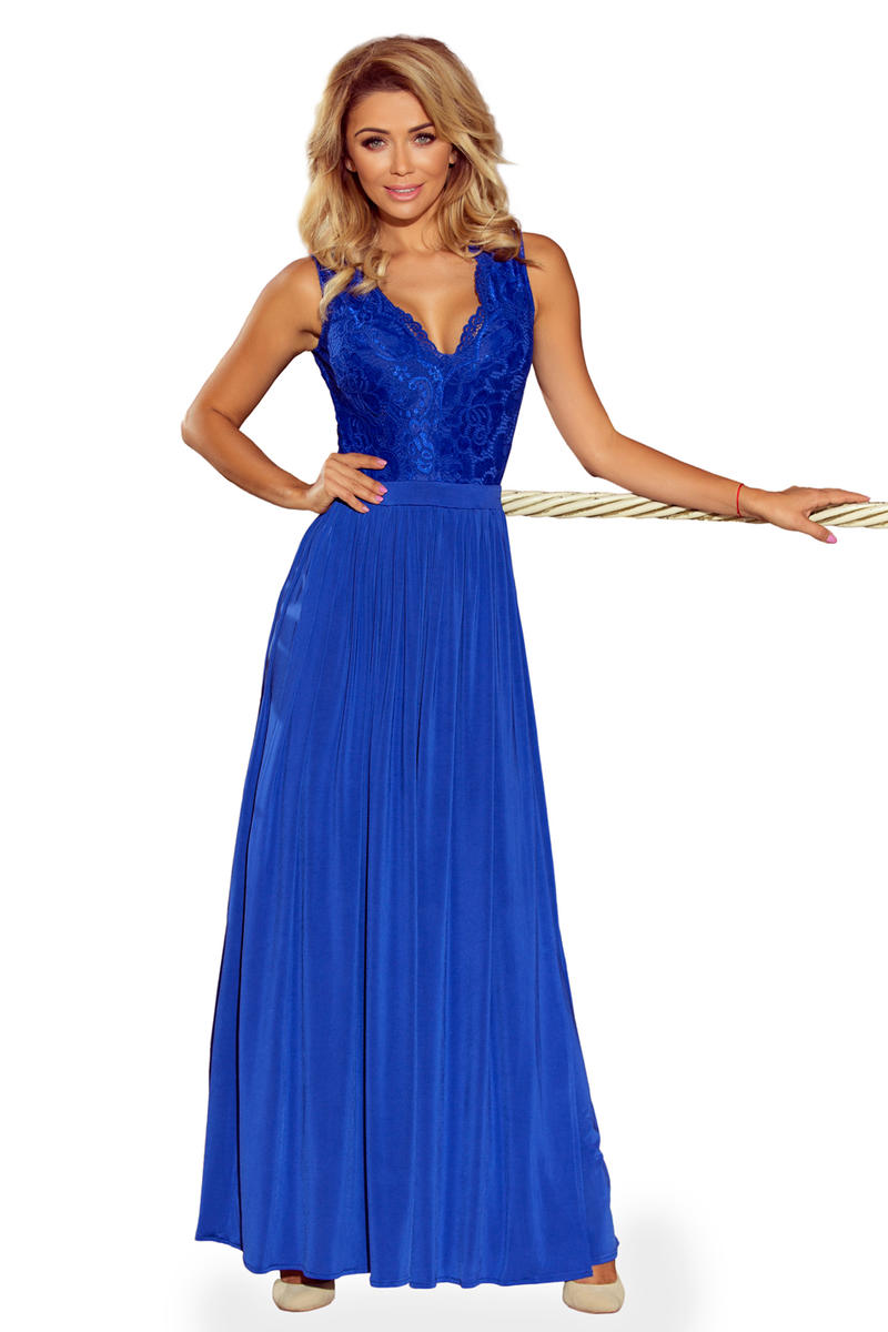 Blue Sleeveless Maxi Dress with Lace