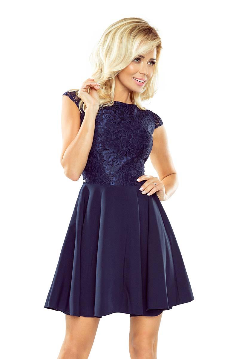 Navy Blue Coctail Dress with Lace Top