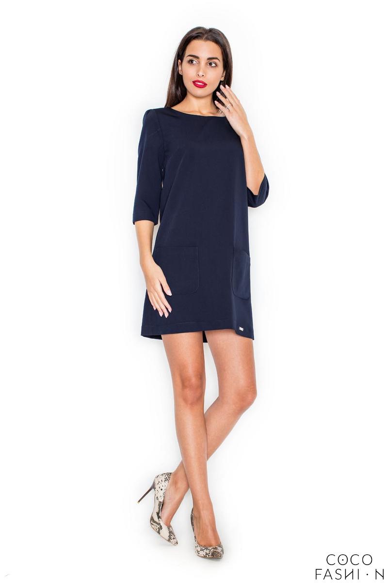 Dark Blue A-Line 3/4 SLeeves Mini Dress with Pockets