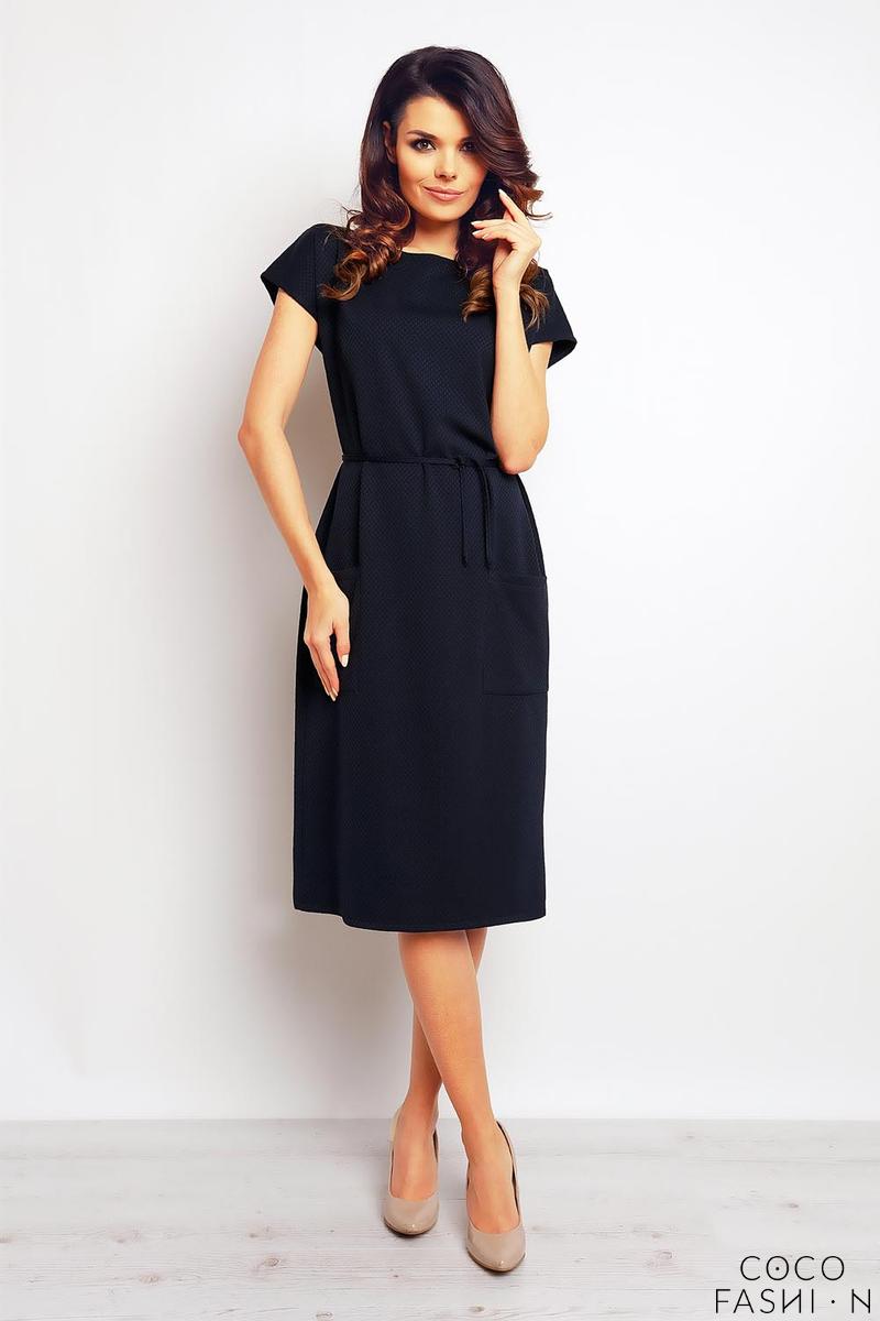 Dark Blue Casual Midi Dress with Big ...