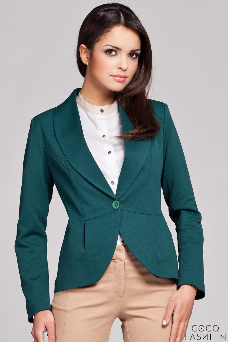 Green Long Lapel Single Button Closure Blazer for Women