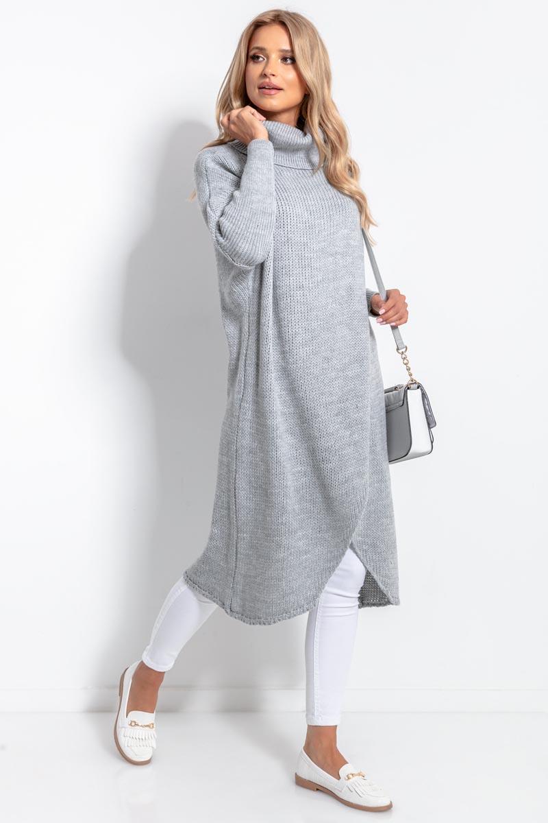 Grey Turtleneck Long Sweater