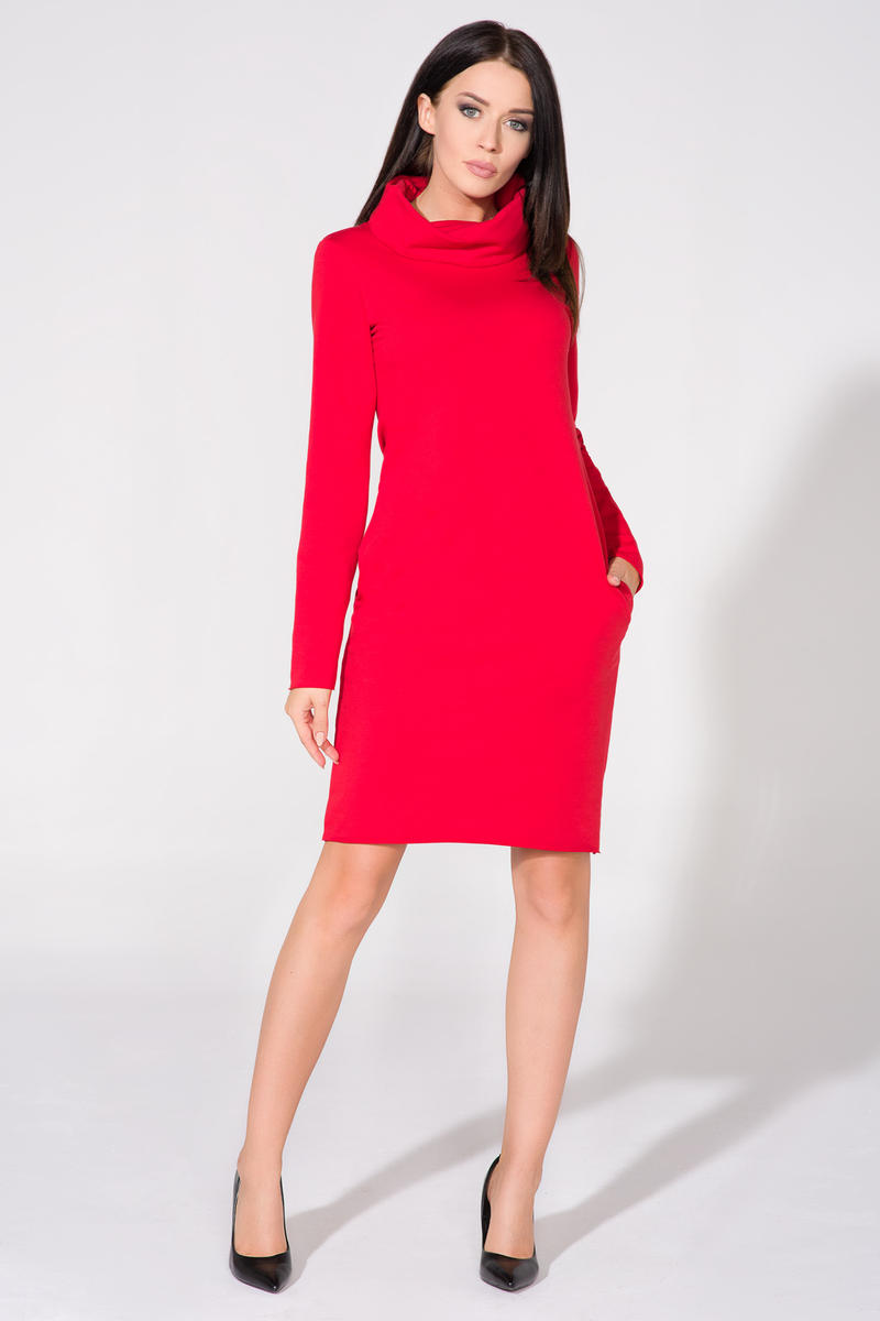 Red Casual Tourtleneck Dress