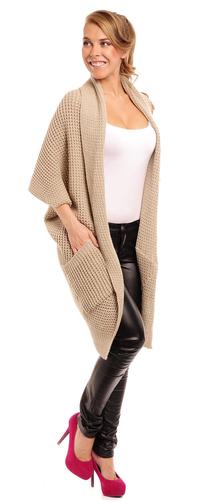 Beige Oversized Cardigan with Pockets