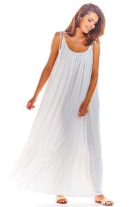 White Maxi Dress with thin straps with a frill