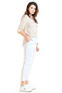 White Casual Pants With Stripes