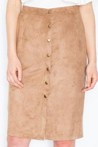 Brown Snaps Closure Pencil Skirt