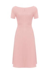 Powder Pink Short Sleeves Flared Midi Dress