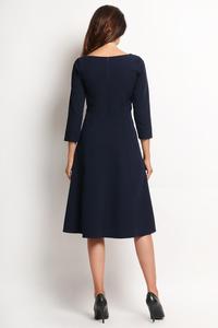 Dark Blue Elegant Classic 3/4 Sleeves Midi Dress