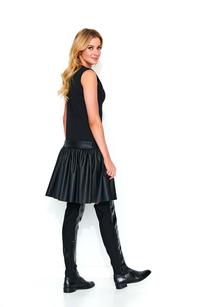 Black Dress with Lowered Waist with a Frill with Eco-Leather