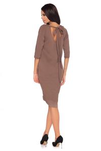 Brown Casual Dress with Cut Out Back and Self Tie Bow