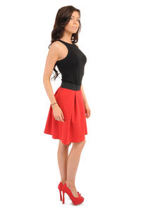 Deep Pleat Short Red Skirt 