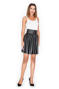 Black Flared High Waistband Leather Imitation Mini Skirt