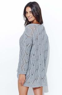 Grey Loose Sweater with a Wide Neckline