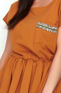 Camel short dress in the style of Boho with decorative insets