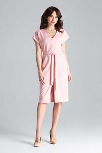 Pink Belted V-Neck Dress