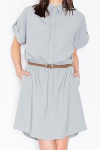 Grey Shirt Dress with Rolled-up Sleeves