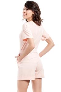 Pink Short Sleeves Belted Summer Jumpsuit