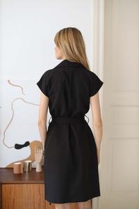Black Belted Knee Length Dress
