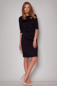 Elbow Sleeves Seam Shift Black Dress