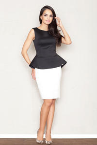 White Flecked Pencil Skirt with Hem Emblem