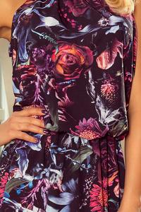 Purple Maxi Dress Tied at the Neck in Flowers
