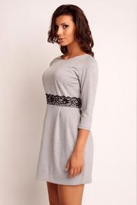 Grey Mini 3/4 Sleeves Lace Waist Dress