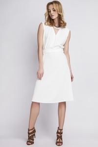 White Wrap Collar Midi Dress