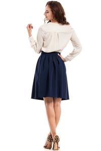 Dark Blue Pleated Knee Length Skirt