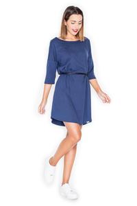 Blue Casual Comfy 3/4 Sleeves Mini Dress with Belt