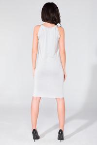 Light Grey Fitted Summer Wrinkled Neckline Dress